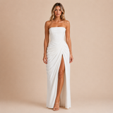 Eva - Vestido maxi strapless con fruncido lateral