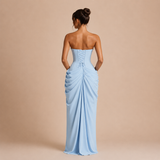 Eva - Vestido maxi strapless con fruncido lateral