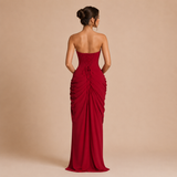 Eva - Vestido maxi strapless con fruncido lateral