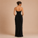 Eva - Vestido maxi strapless con fruncido lateral