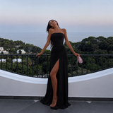 Eva - Vestido maxi strapless con fruncido lateral