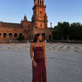 Luna - Vestido Granate ceñido com encaje en la cintura
