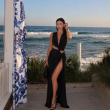 Carmen - Vestido Maxi con escote en V y cintura descubierta