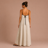 Lola - Vestido Maxi de lino con tirantes finos y ribete contrastante