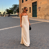 Lola - Vestido Maxi de lino con tirantes finos y ribete contrastante