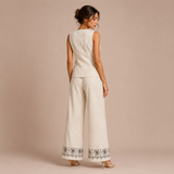 Esperanza - Conjunto de lino con bordado floral y pantalón palazzo