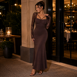 Victoria – vestido largo en tono chocolate con encaje