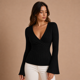 Valentina – blusa de punto acanalado con escote cruzado