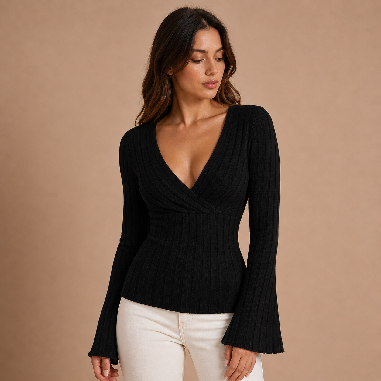 Valentina – blusa de punto acanalado con escote cruzado