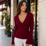 Valentina – blusa de punto acanalado con escote cruzado