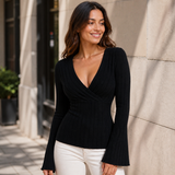 Valentina – blusa de punto acanalado con escote cruzado