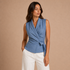 Martina – blusa cruzada sin mangas de inspiración sastrera
