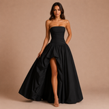 Isabela - Vestido strapless con corpiño fruncido y falda voluminosa