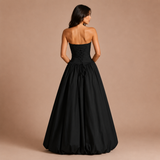 Isabela - Vestido strapless con corpiño fruncido y falda voluminosa