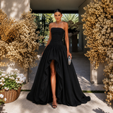 Isabela - Vestido strapless con corpiño fruncido y falda voluminosa