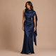 Diana - Vestido maxi satinado con cuello alto y silueta ceñida