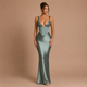 Verónica - Vestido maxi satinado con corpiño estructurado y silueta sirena