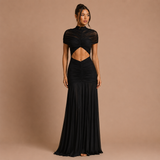 Raquel - Vestido maxi fruncido con cintura descubierta y silueta sirena