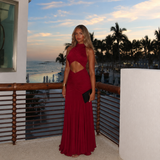 Raquel - Vestido maxi fruncido con cintura descubierta y silueta sirena