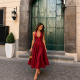 Ángela - Vestido midi halter con lazo y falda voluminosa