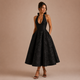 Ángela - Vestido midi halter con lazo y falda voluminosa