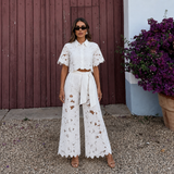 Cecilia - Conjunto de encaje bordado y pantalón palazzo con lazo