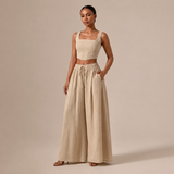 Rocía - Conjunto crop top escote recto y pantalón palazzo con cordón