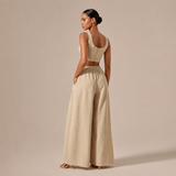 Rocía - Conjunto crop top escote recto y pantalón palazzo con cordón