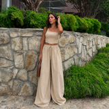 Rocía - Conjunto crop top escote recto y pantalón palazzo con cordón