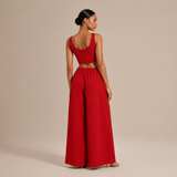 Rocía - Conjunto crop top escote recto y pantalón palazzo con cordón