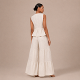 Lucía - Conjunto de lino, top con lazos y pantalón palazzo con volantes