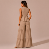 Lucía - Conjunto de lino, top con lazos y pantalón palazzo con volantes