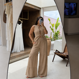 Lucía - Conjunto de lino, top con lazos y pantalón palazzo con volantes