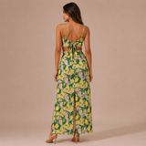 María - Conjunto estampado de limones con crop top con tirantes y falda maxi