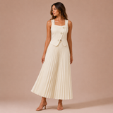 Sara - Conjunto chaleco con botones y falda midi plisada