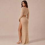 Mireia - Conjunto crochet con crop top manga larga y falda maxi