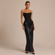 Alejandra - Vestido maxi strapless con corpiño estructurado y falda satinada drapeada
