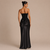 Alejandra - Vestido maxi strapless con corpiño estructurado y falda satinada drapeada