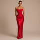 Alejandra - Vestido maxi strapless con corpiño estructurado y falda satinada drapeada