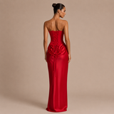 Alejandra - Vestido maxi strapless con corpiño estructurado y falda satinada drapeada