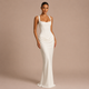 Natalia - Vestido maxi corpiño estructurado con tirantes anchos y falda satinada drapeada