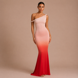 Violeta - Vestido maxi floral de un hombro y falda sirena