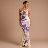 Violeta - Vestido maxi floral de un hombro y falda sirena