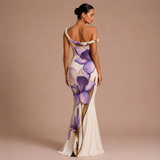 Violeta - Vestido maxi floral de un hombro y falda sirena