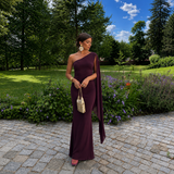 Regina - Vestido maxi hombros caídos y silueta ceñida
