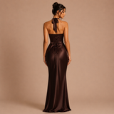 Daniela - Vestido maxi satinado con escote en V profundo y silueta sirena