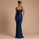 Elena - Vestido maxi satinado con tirantes anchos y silueta sirena