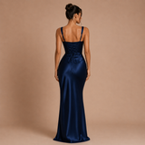 Elena - Vestido maxi satinado con tirantes anchos y silueta sirena
