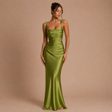 Elena - Vestido maxi satinado con tirantes anchos y silueta sirena