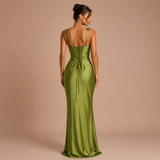 Elena - Vestido maxi satinado con tirantes anchos y silueta sirena